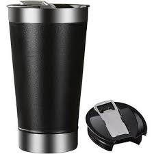 Copo Térmico Inox Preto Com Canudo 473ml