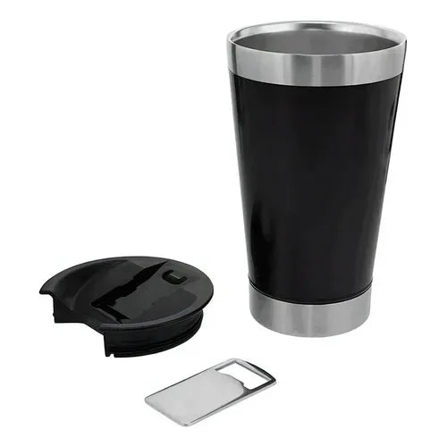 Copo Térmico Inox Preto Com Canudo 473ml