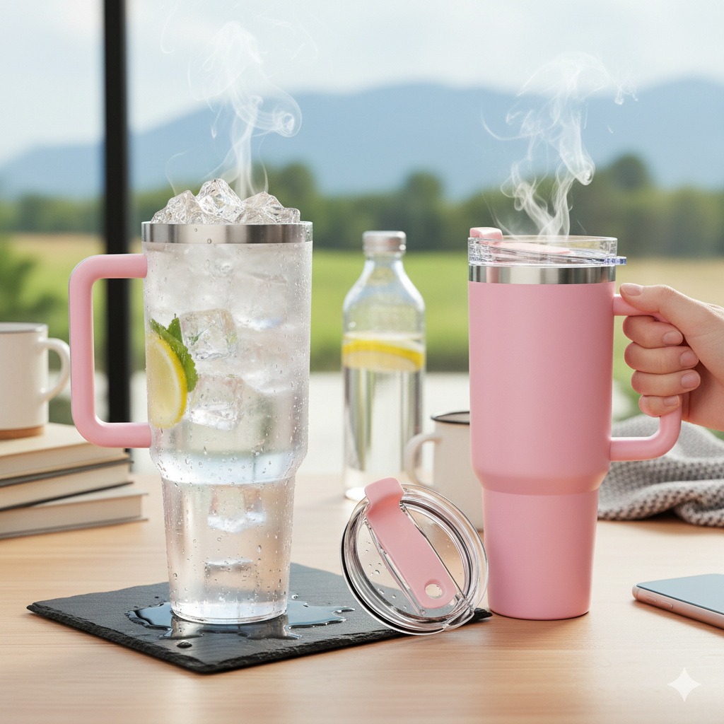 Copo Térmico Gigante 1200ml Rosa Claro - Aço Inoxidável Premium